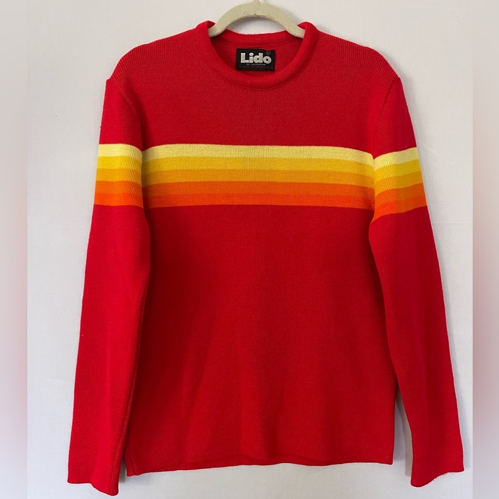 VINTAGE Wool Ski Sweater Rainbow Stipe Lido